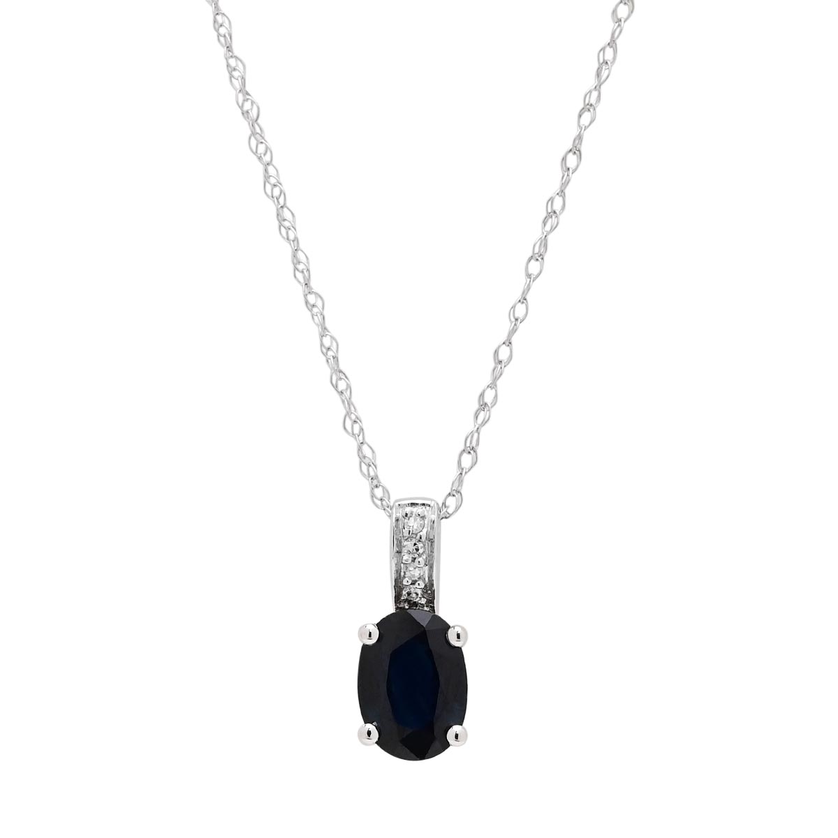 Oval Sapphire Necklace in 14kt White Gold with Diamonds (.02ct tw)
