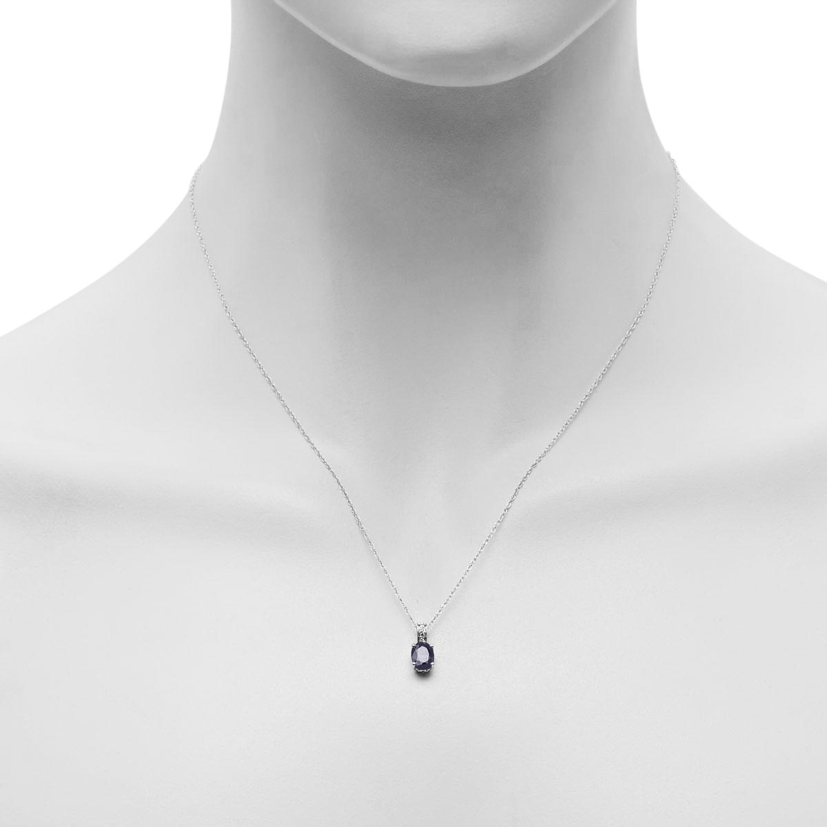 Oval Sapphire Necklace in 14kt White Gold with Diamonds (.02ct tw)