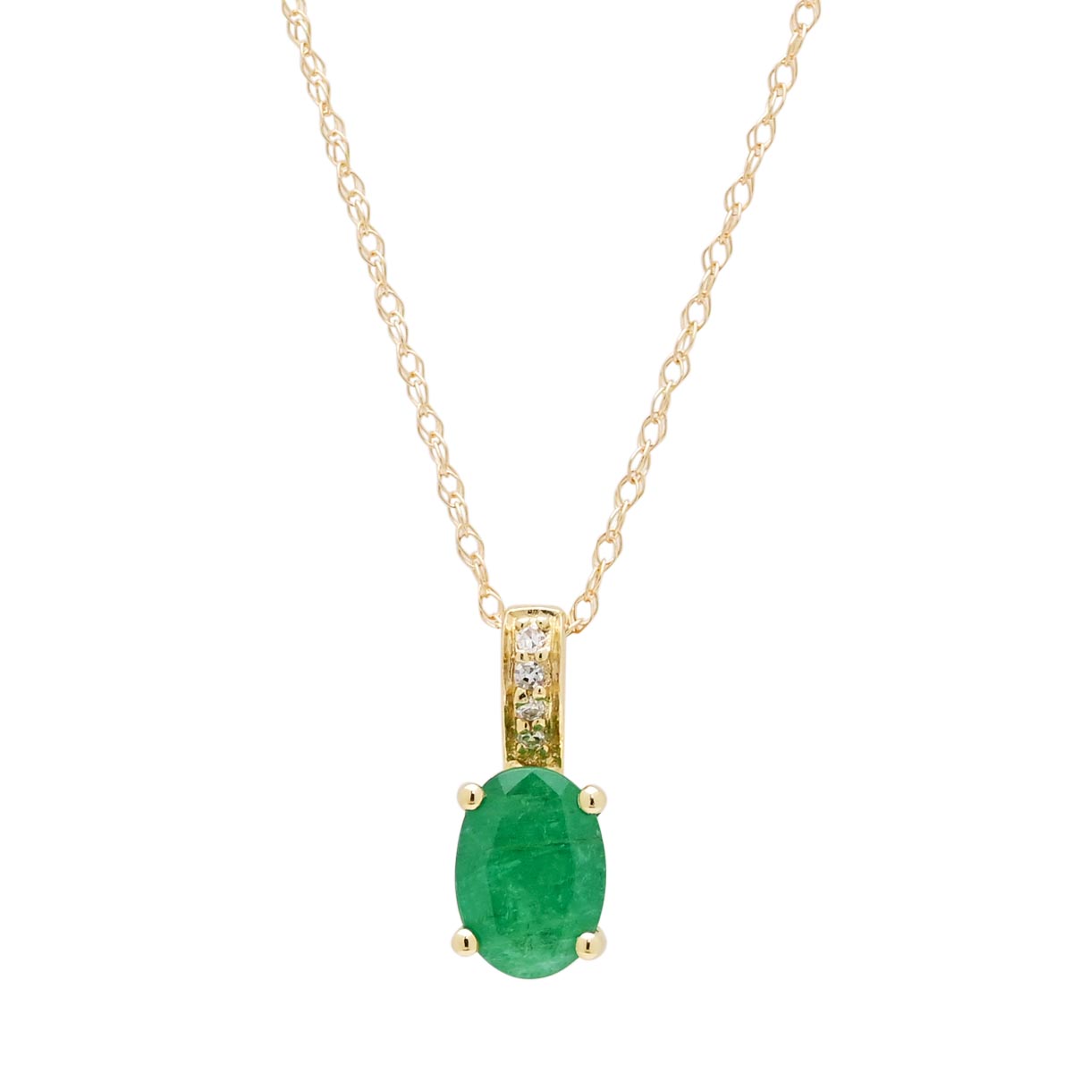 Oval Emerald Necklace in 14kt Yellow Gold with Diamonds (.02ct tw)