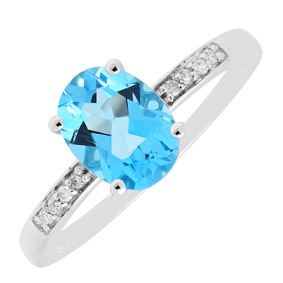 Oval Swiss Blue Topaz Ring in 14kt White Gold with Diamonds (.03ct tw)