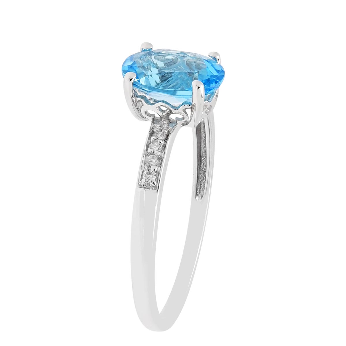 Oval Swiss Blue Topaz Ring in 14kt White Gold with Diamonds (.03ct tw)