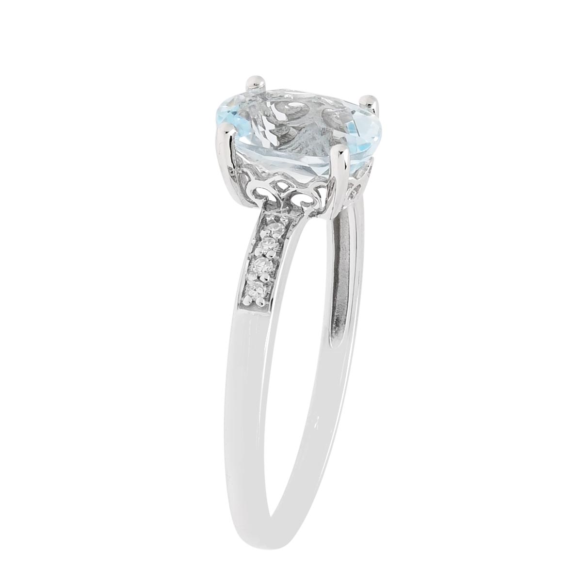 Oval Aquamarine Ring in 14kt White Gold with Diamonds (.03ct tw)