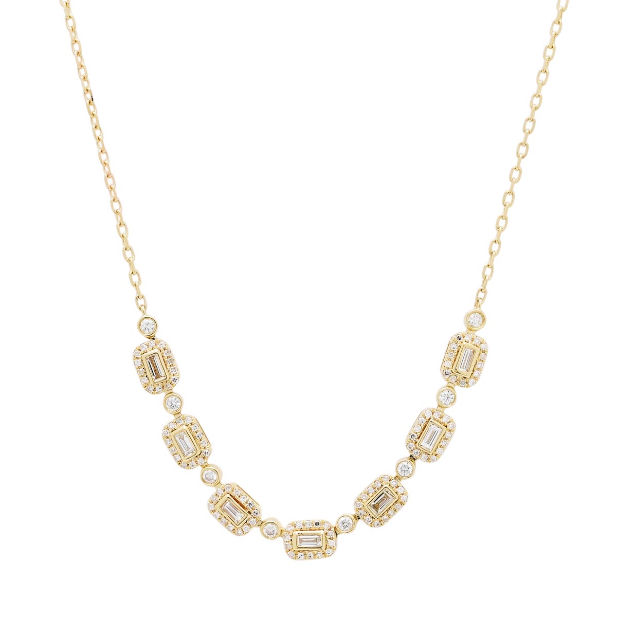 Diamond Emerald Cut Halo Necklace in 14kt Yellow Gold (1/2ct tw)