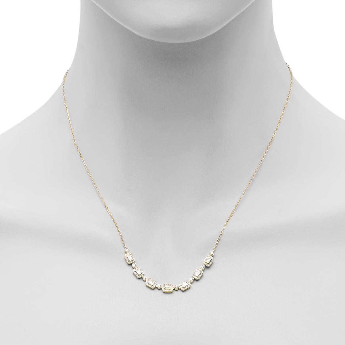 Diamond Emerald Cut Halo Necklace in 14kt Yellow Gold (1/2ct tw)