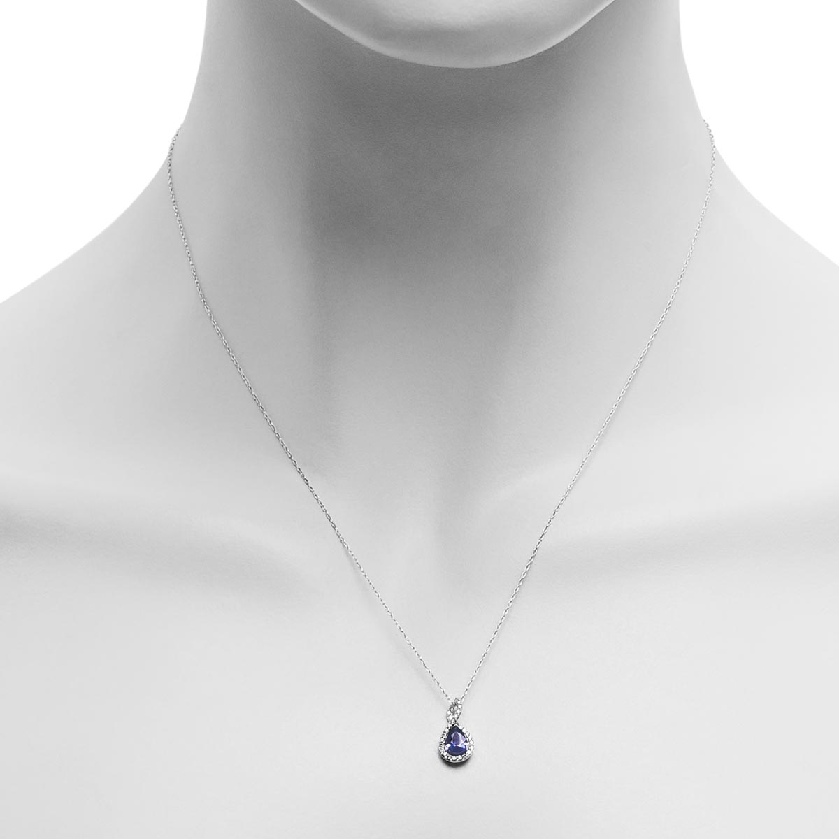 Pear Shape Sapphire Necklace in 14kt White Gold with Diamonds (1/10ct tw)