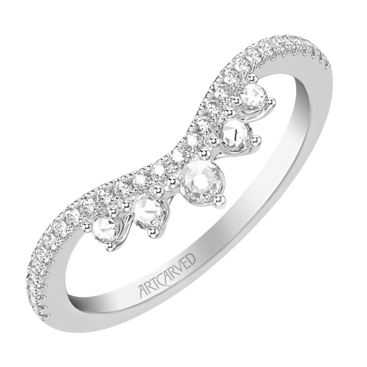 Artcarved Contemporary Rose Cut Diamond Curved Wedding Band in 14kt White Gold (1/4ct tw)