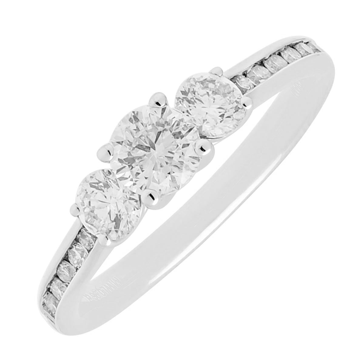 Northern Star Diamond Three Stone Ring in 14kt White Gold with Channel Set Diamonds (1ct tw)