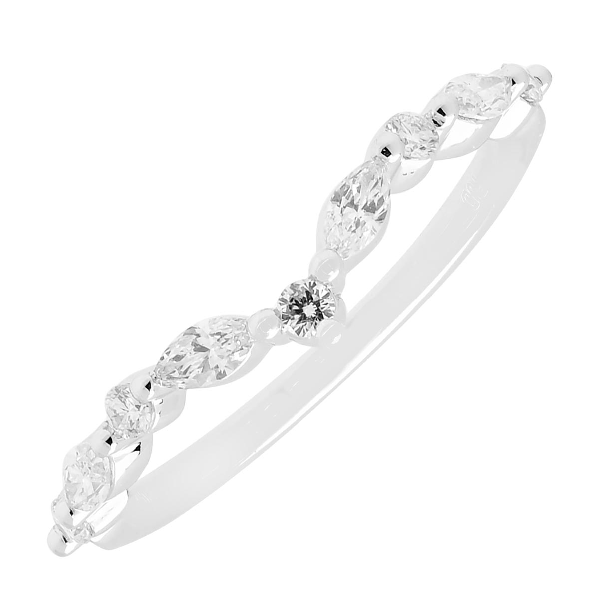 Marquise and Round Diamond Curved Wedding Band in 14kt White Gold (1/4ct tw)