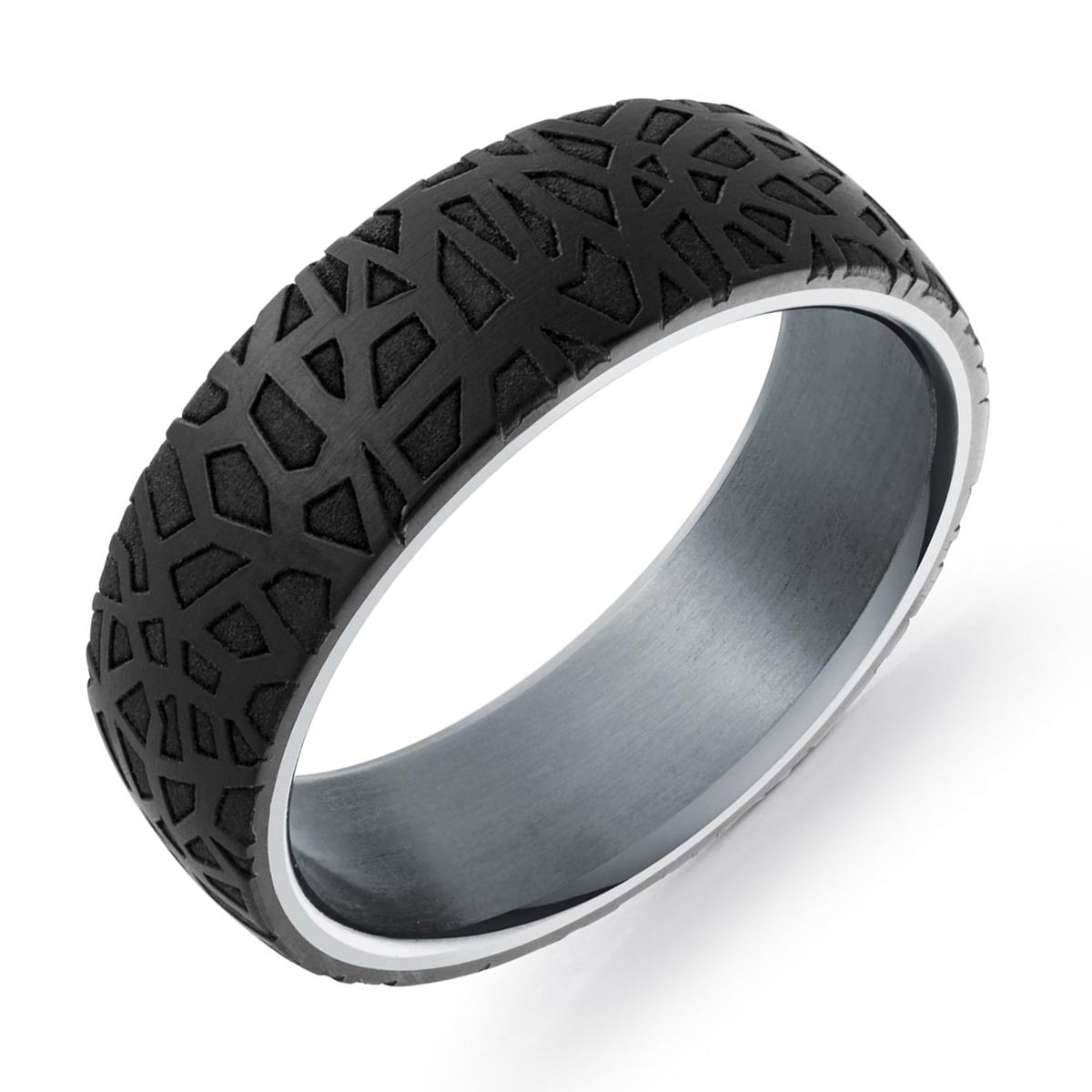 Mens Wedding Band in Tantalum and Carbon Fiber (7mm)