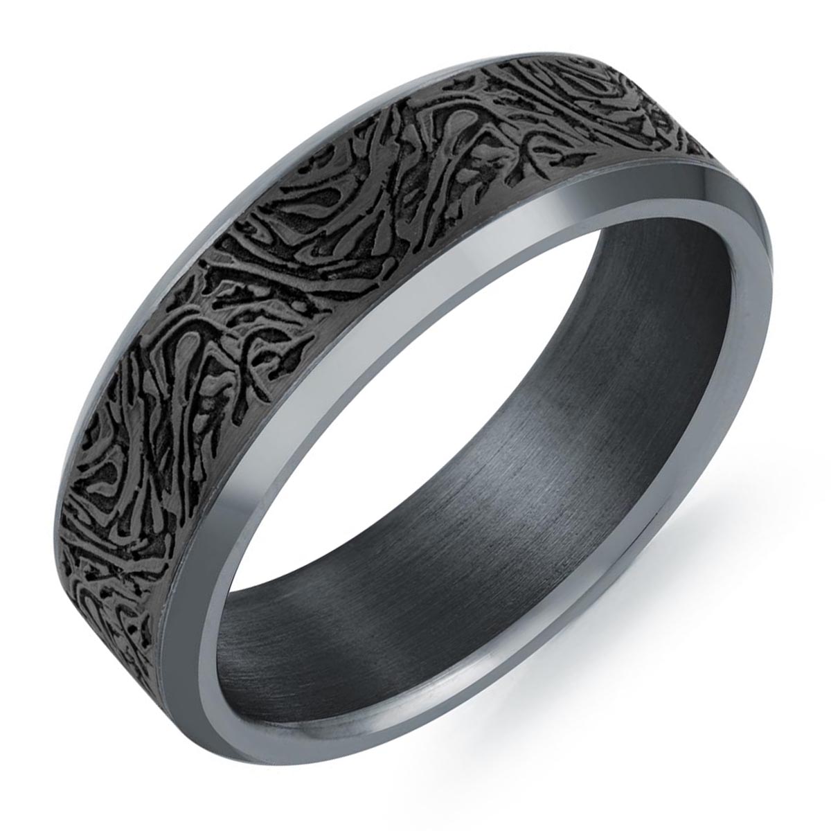 Mens Wedding Band in Tantalum and Carbon Fiber (7mm)