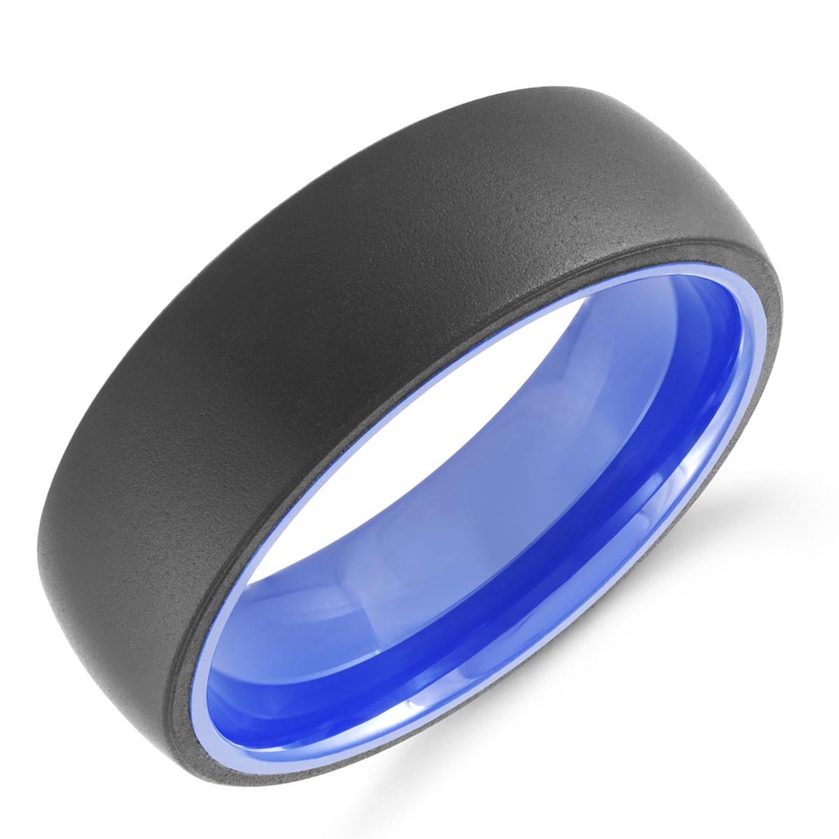 Mens Wedding Band in Black and Blue Tungsten (7mm)