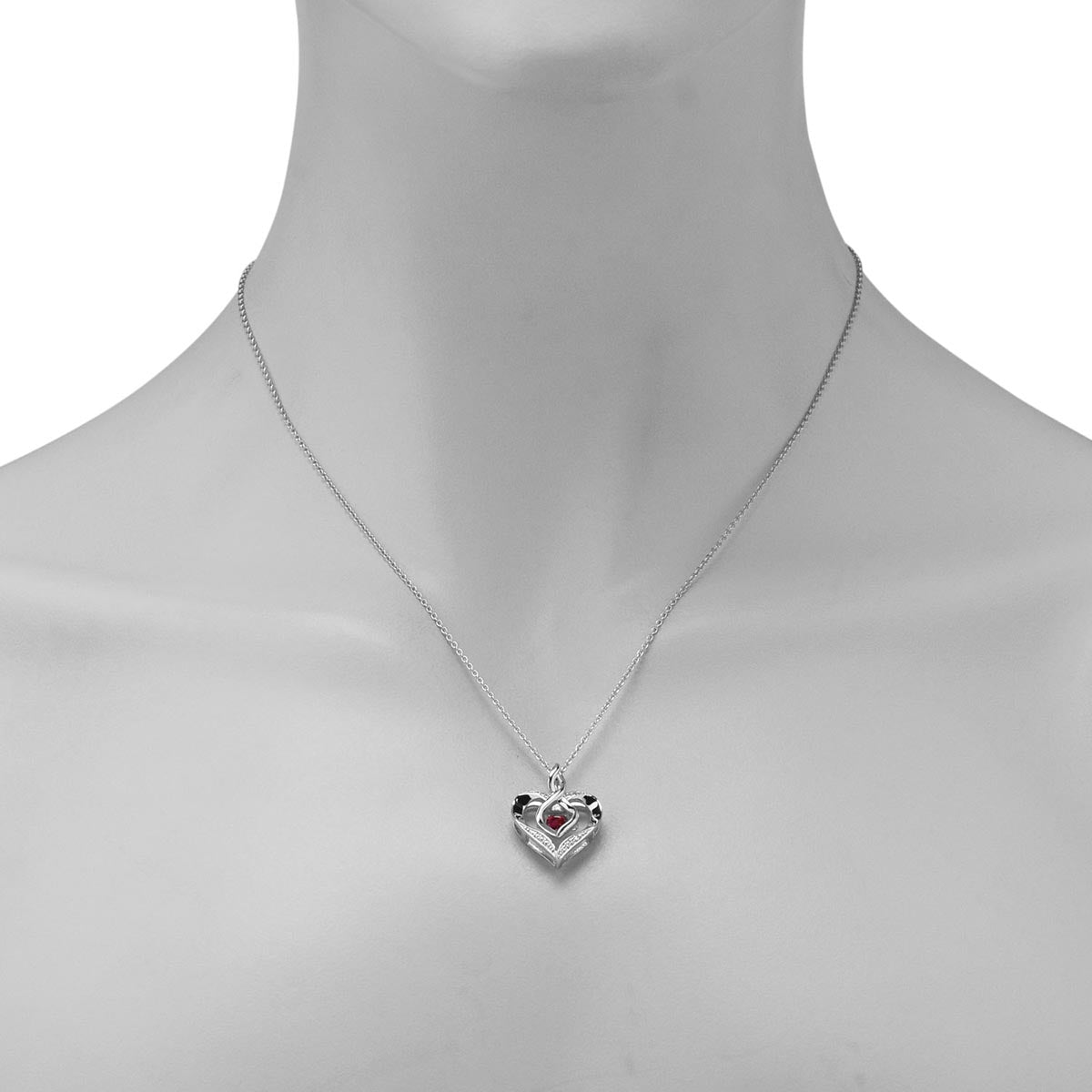 Created Ruby Heart Necklace in Sterling Silver with Diamonds
