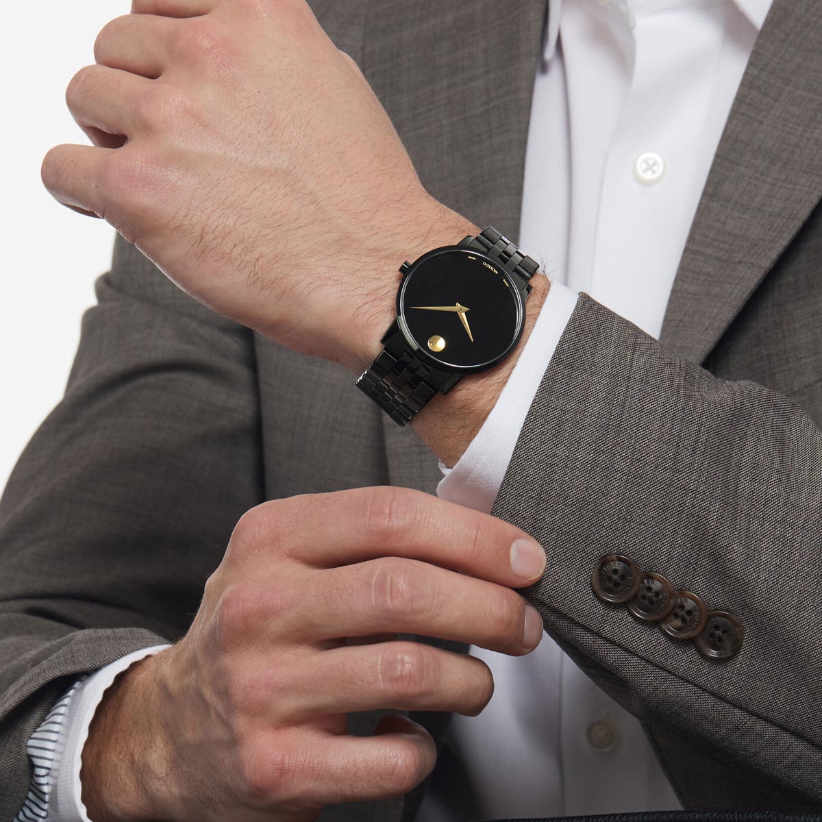 Movado Museum Classic Mens Watch with Black Dial and Black Stainless Steel Bracelet (Swiss quartz movement)