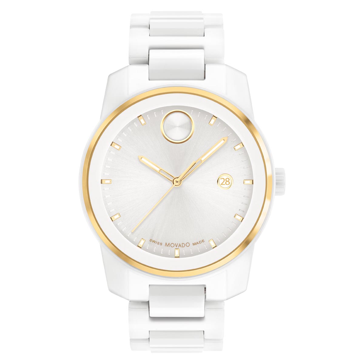 Movado Bold Verso Mens Watch with White Dial and White Ceramic Bracelet (swiss quartz movement)