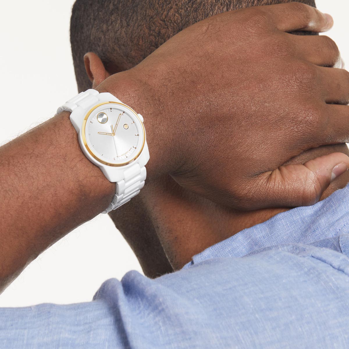 Movado Bold Verso Mens Watch with White Dial and White Ceramic Bracelet (swiss quartz movement)