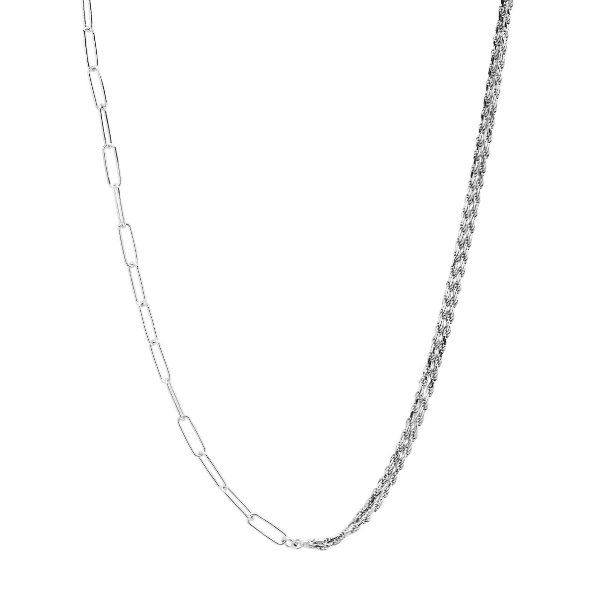 Paperclip and Rope Chain Necklace in Sterling Silver