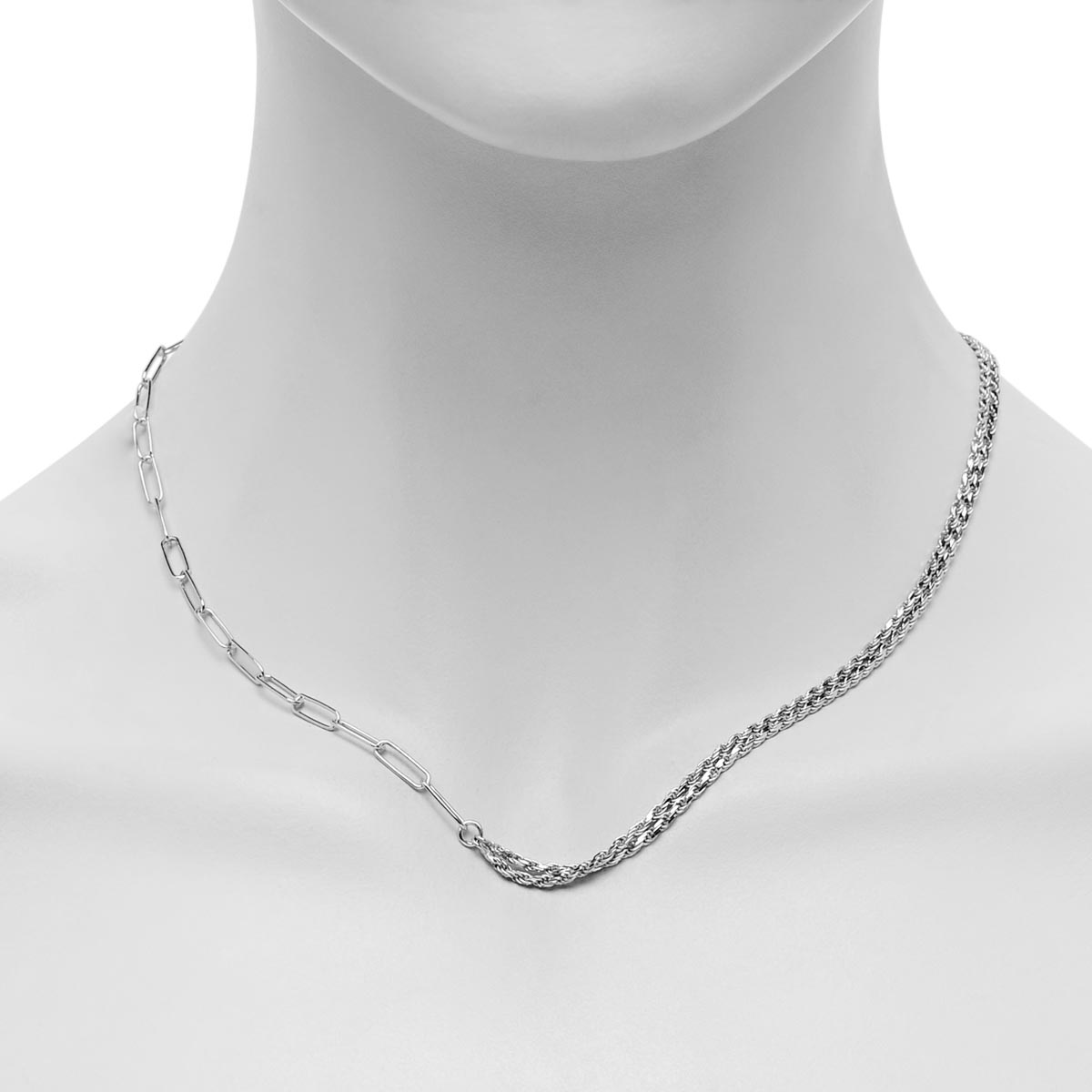 Paperclip and Rope Chain Necklace in Sterling Silver
