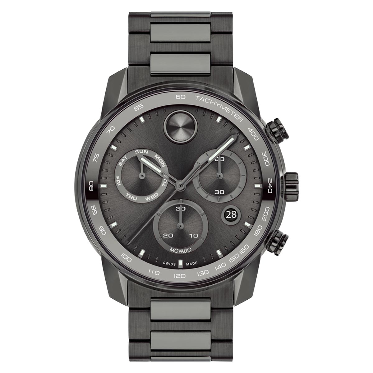 Movado Bold Mens Chronograph Watch with Black Dial and Black Ion Plated Bracelet (Swiss quartz movement)