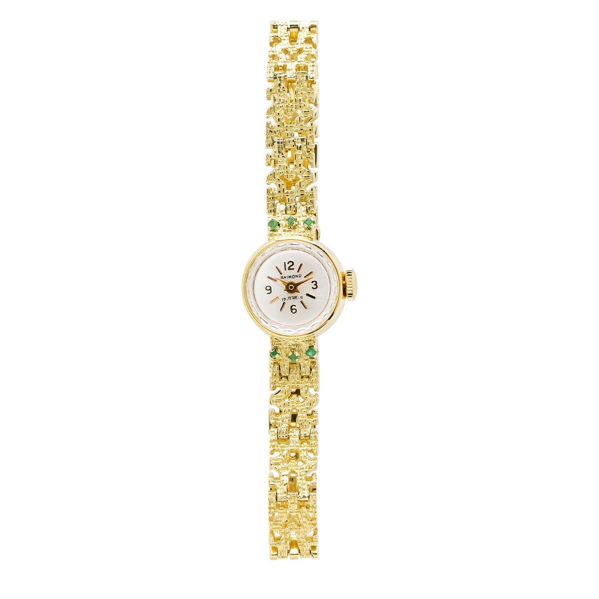 Estate Womens Raimond Watch in 14kt Yellow Gold with Emeralds (mechanical movement)