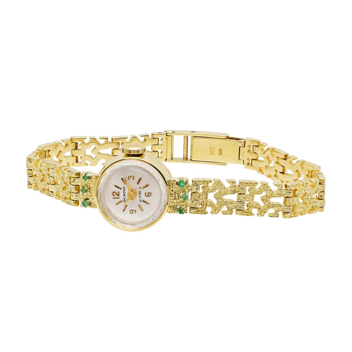Estate Womens Raimond Watch in 14kt Yellow Gold with Emeralds (mechanical movement)