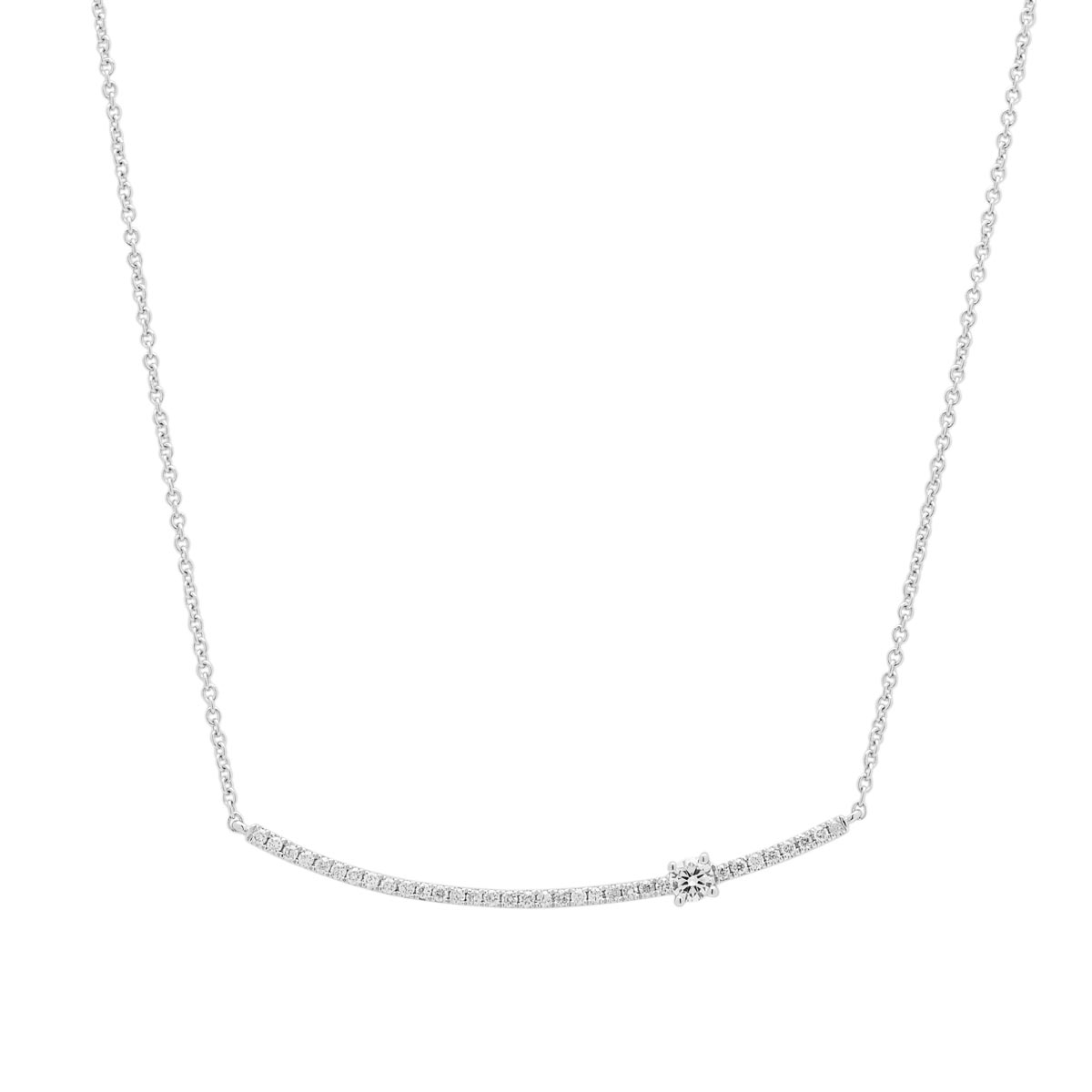 Diamond Curved Bar Necklace in 14kt White Gold (1/7ct tw)