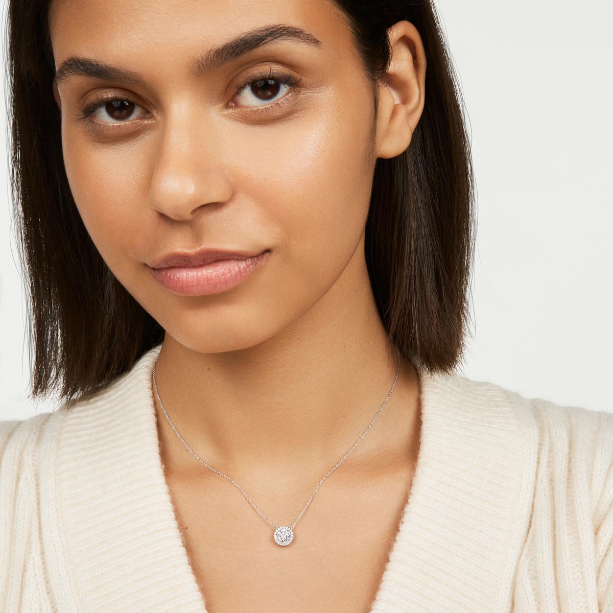 Lightbox Lab Grown Diamond Halo Necklace in 14kt White Gold (1ct tw)