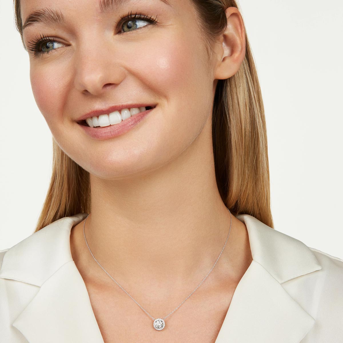 Lightbox Lab Grown Diamond Halo Necklace in 14kt White Gold (1ct tw)