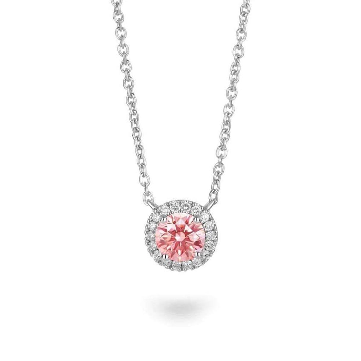 Lightbox Lab Grown Pink Diamond Halo Necklace in 14kt White Gold (1ct tw)