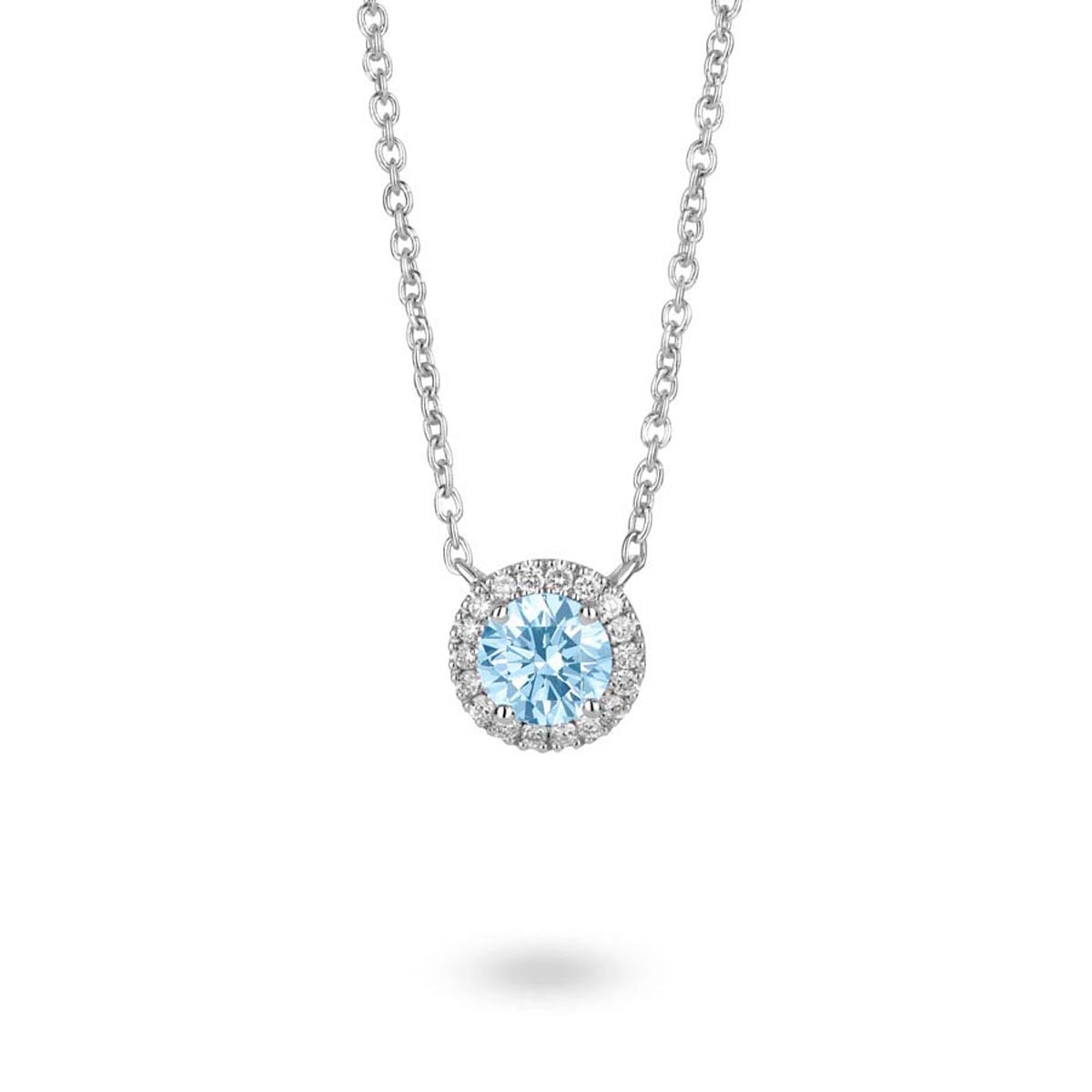 Lightbox Lab Grown Blue Diamond Halo Necklace in 14kt White Gold (1ct tw)