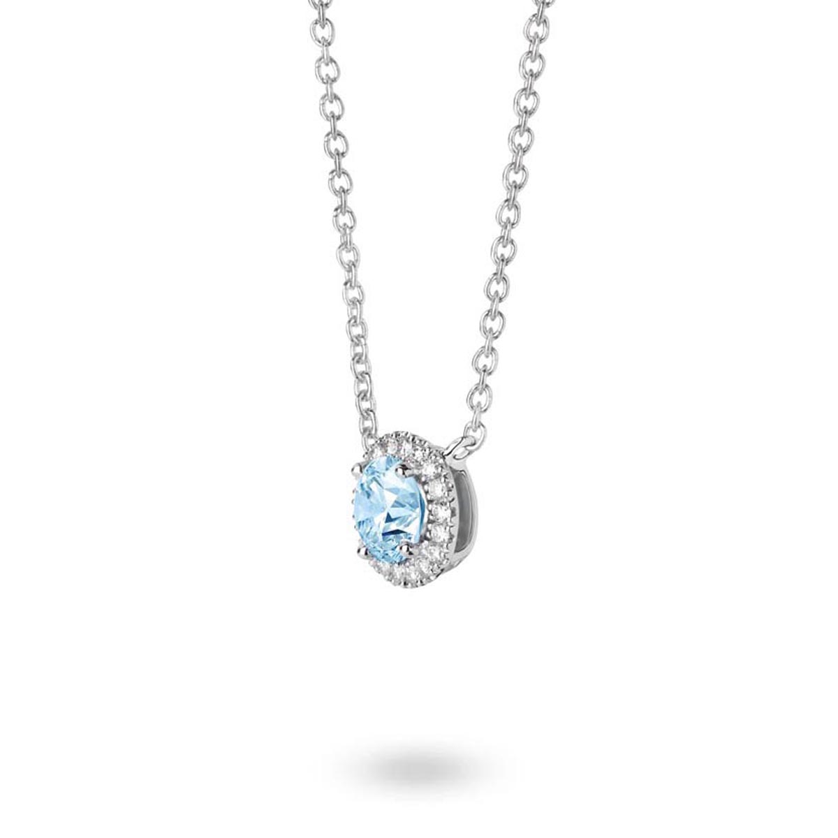 Lightbox Lab Grown Blue Diamond Halo Necklace in 14kt White Gold (1ct tw)