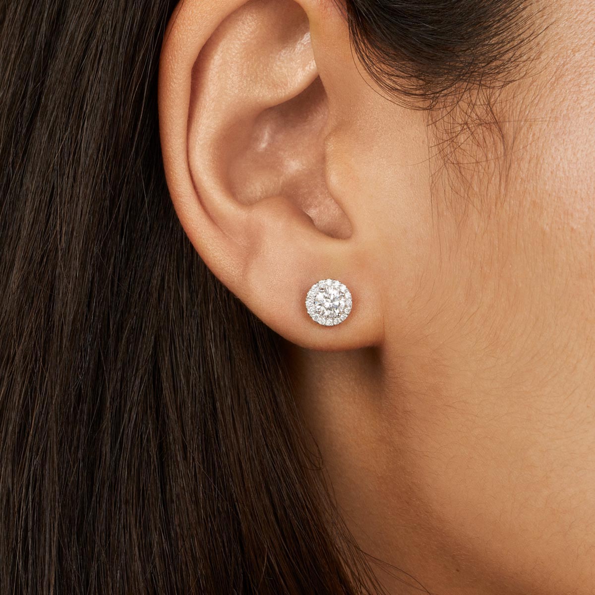 Lightbox Lab Grown Diamond Halo Earrings in 14kt White Gold (1ct tw)