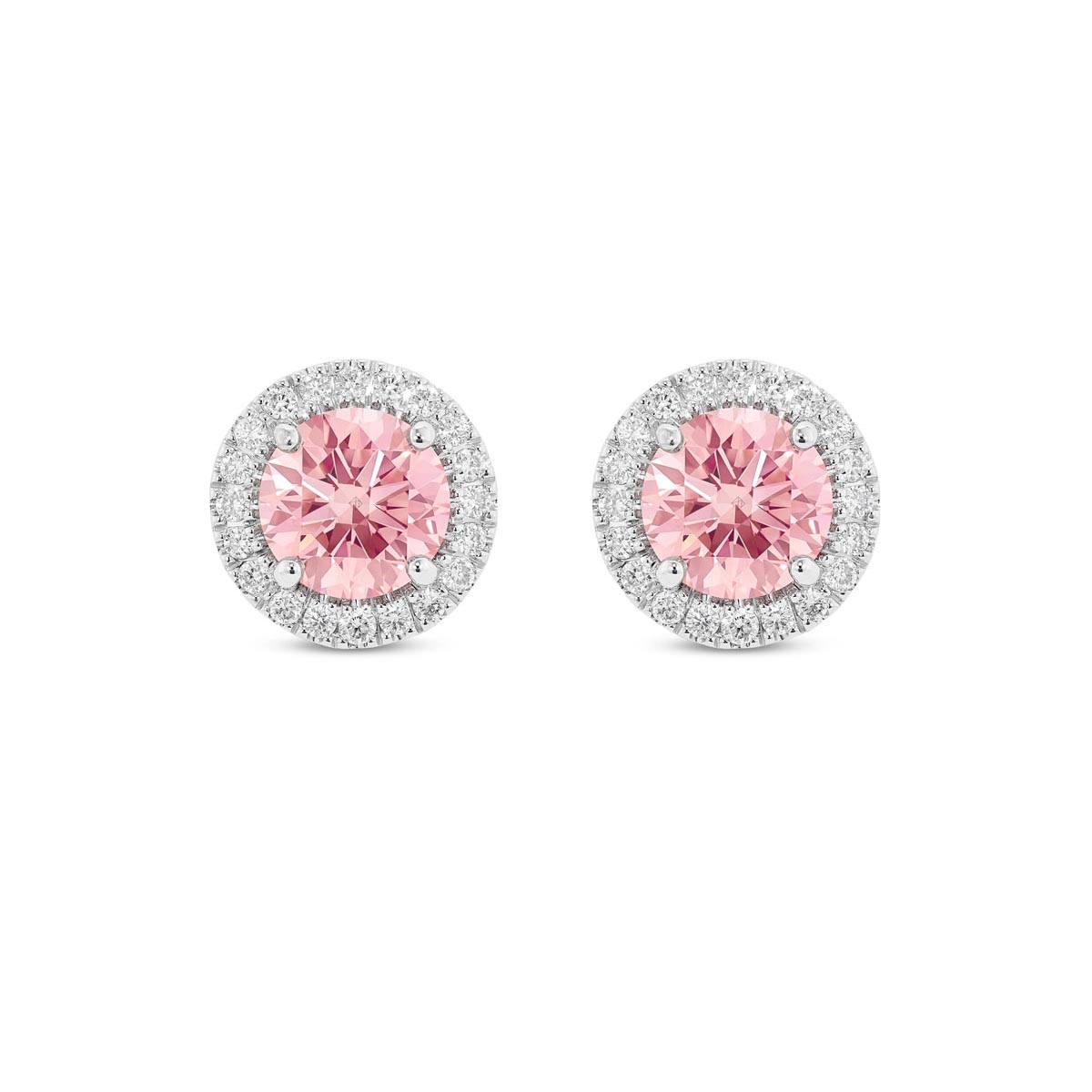 Lightbox Lab Grown Pink Diamond Halo Earrings in 14kt White Gold (1ct tw)