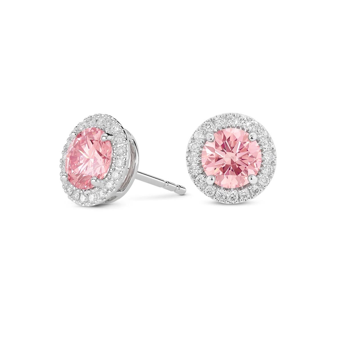 Lightbox Lab Grown Pink Diamond Halo Earrings in 14kt White Gold (1ct tw)
