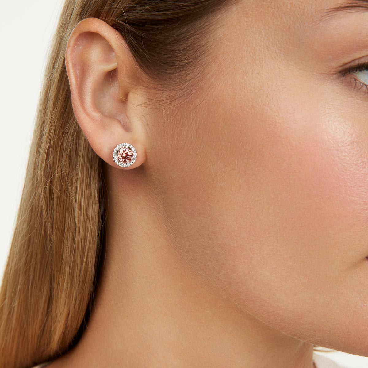 Lightbox Lab Grown Pink Diamond Halo Earrings in 14kt White Gold (1ct tw)