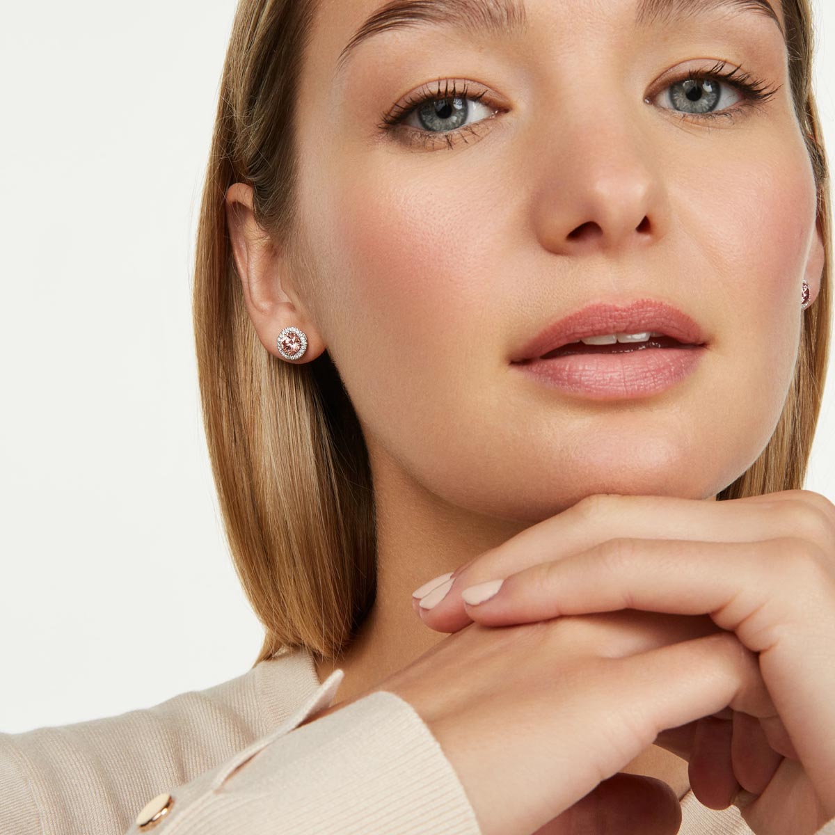 Lightbox Lab Grown Pink Diamond Halo Earrings in 14kt White Gold (1ct tw)