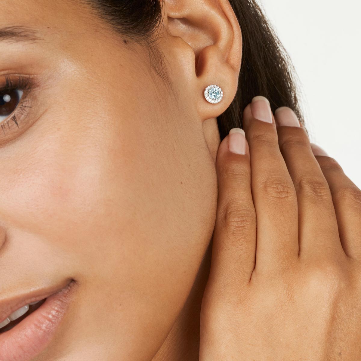 Lightbox Lab Grown Blue Diamond Halo Earrings in 14kt White Gold (1ct tw)