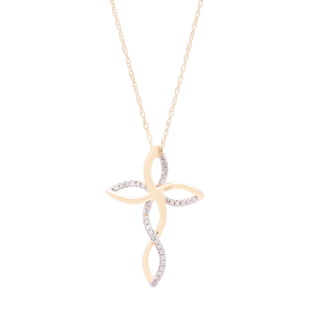 Diamond Cross Necklace in 10kt Yellow Gold (1/10ct tw)