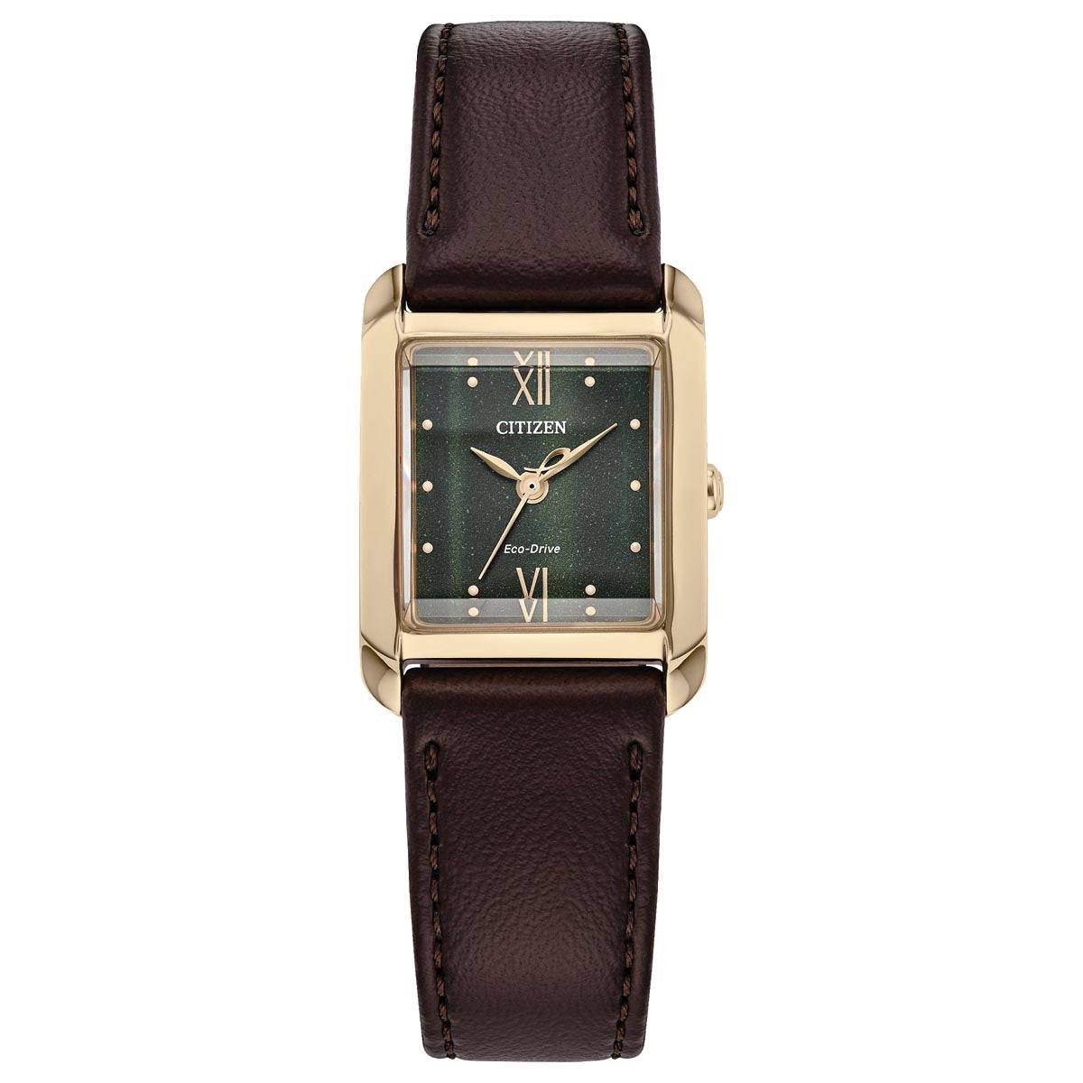 Citizen Bianca Womens Watch with Green Dial and Brown Leather Strap (eco drive movement)