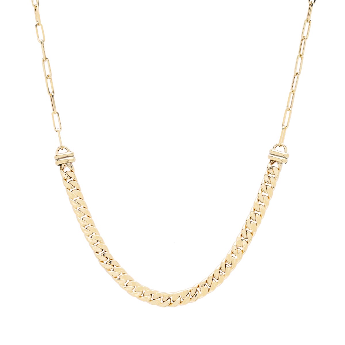 Paperclip and Curb Chain Necklace in 14kt Yellow Gold