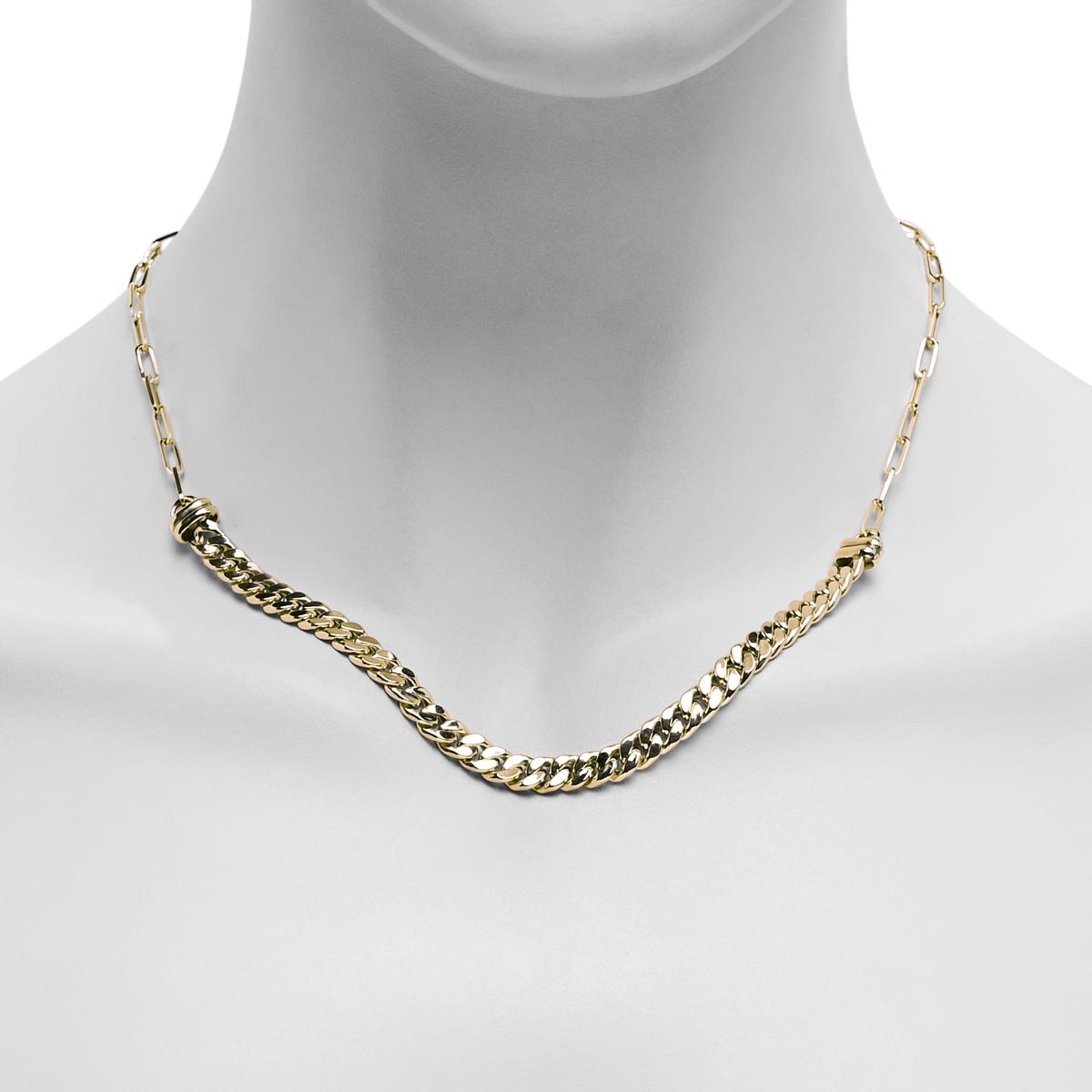 Paperclip and Curb Chain Necklace in 14kt Yellow Gold