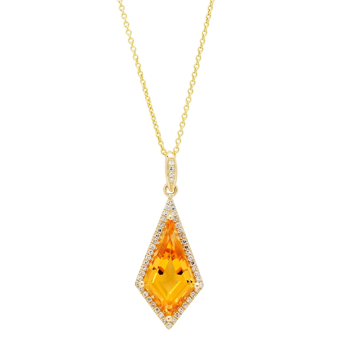Madison L Kite Shape Citrine Necklace in 14kt Yellow Gold with Diamonds (1/10ct tw)