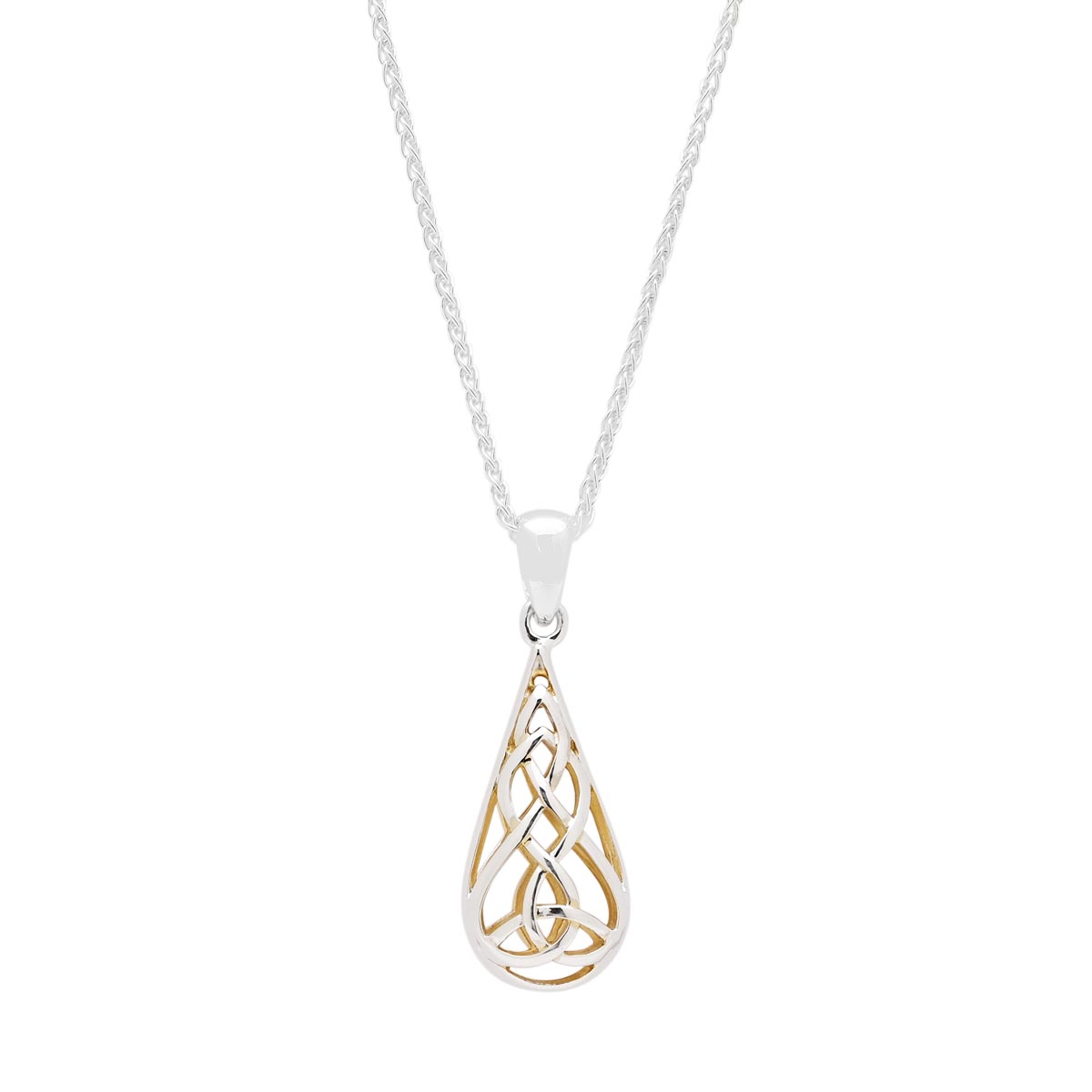 Keith Jack Trinity Teardrop Necklace in Sterling Silver with 22kt Yellow Gold