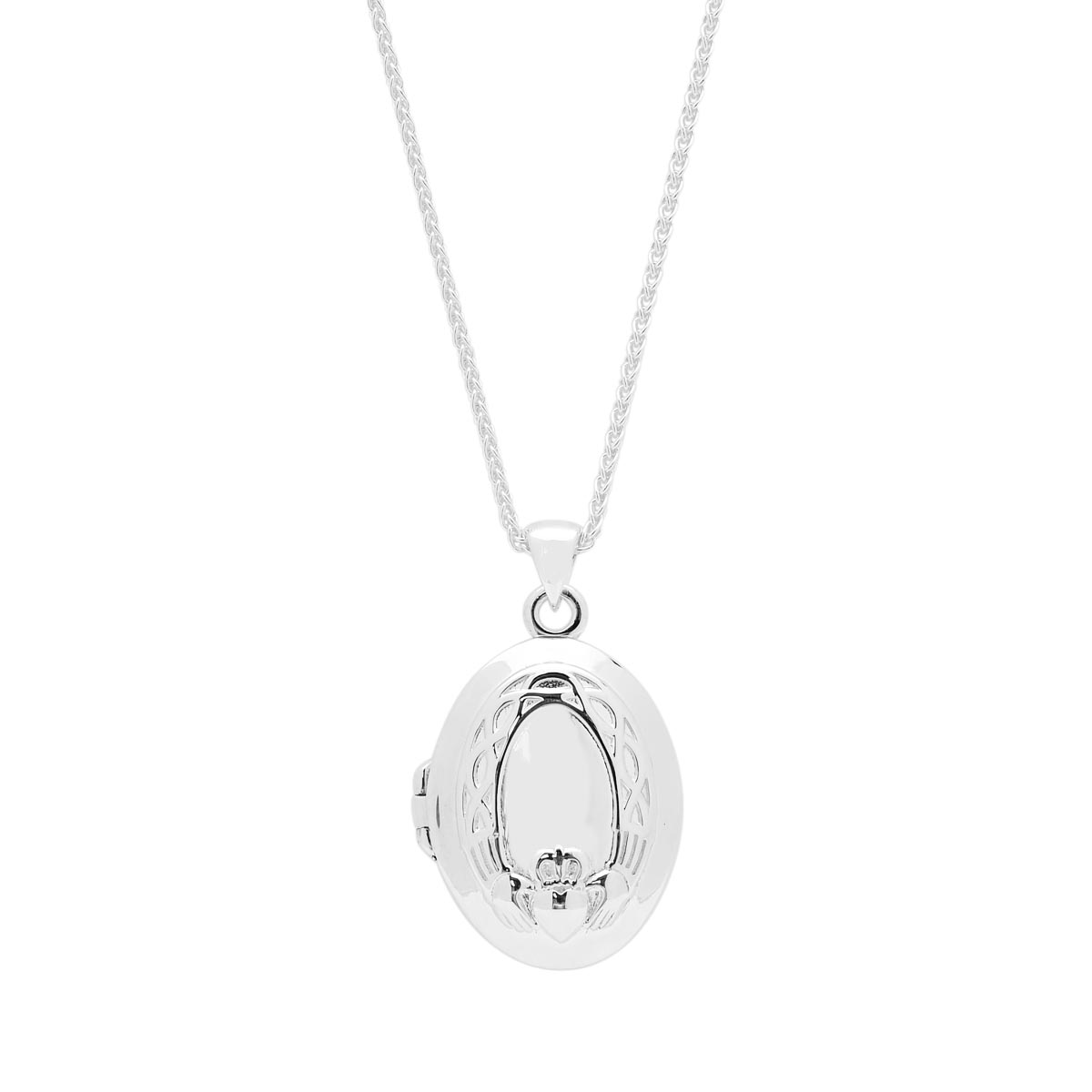 Keith Jack Oval Claddagh Locket Necklace in Sterling Silver and 22kt Yellow Gold