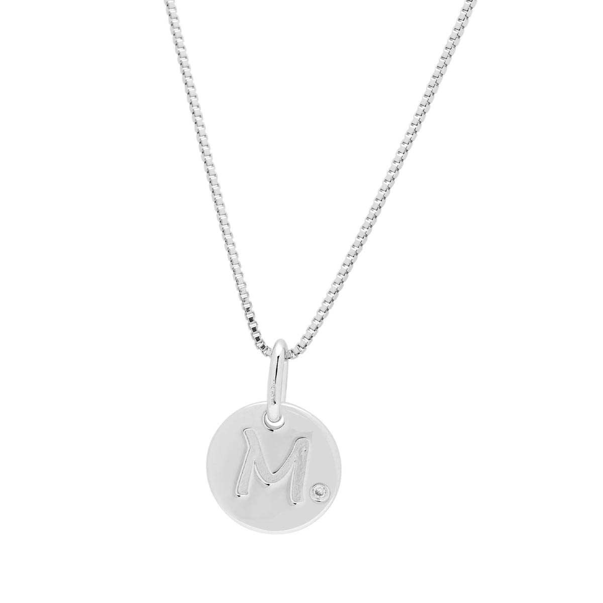 Diamond Initial M Necklace in Sterling Silver (.01ct)