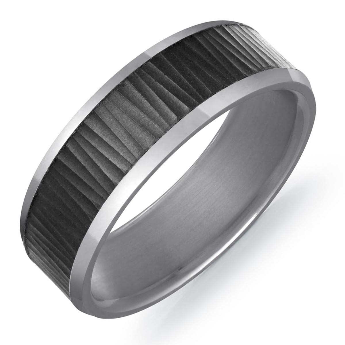 Mens Wedding Band in Tantalum and Carbon Fiber (7mm)