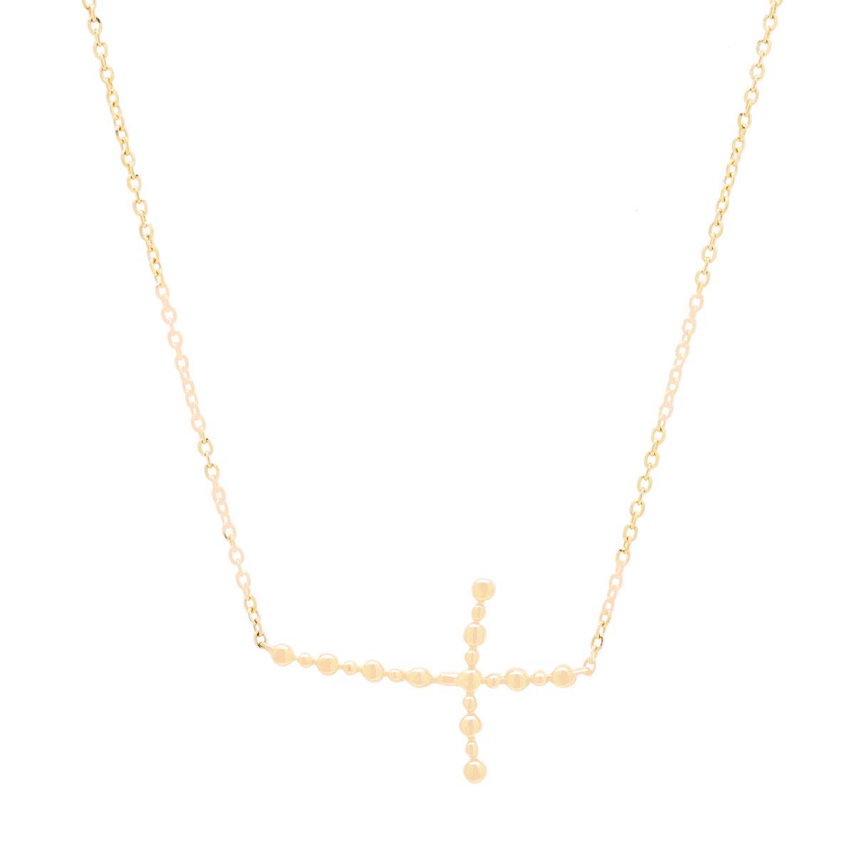 Beaded Cross Necklace in 18kt Yellow Gold