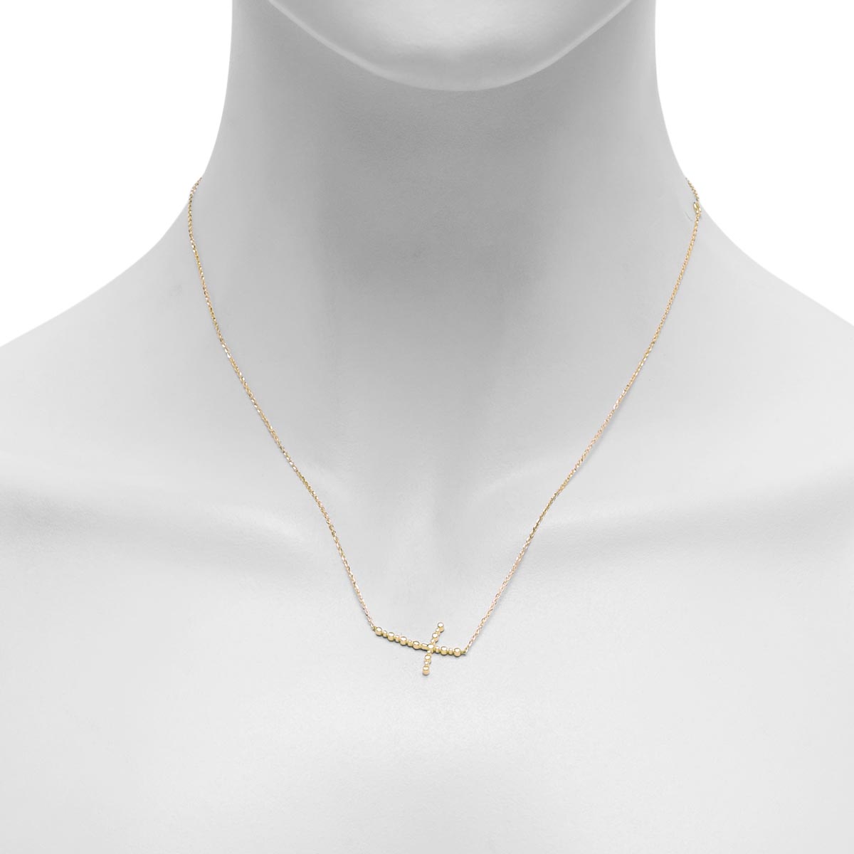 Beaded Cross Necklace in 18kt Yellow Gold