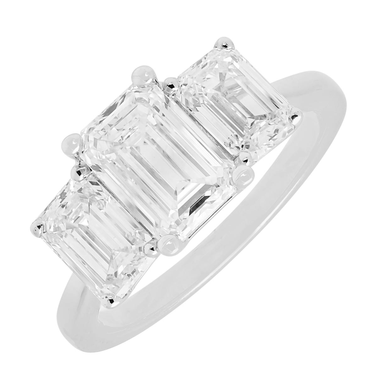Lab Grown Emerald Cut Diamond Three Stone Ring in 14kt White Gold (3ct tw)