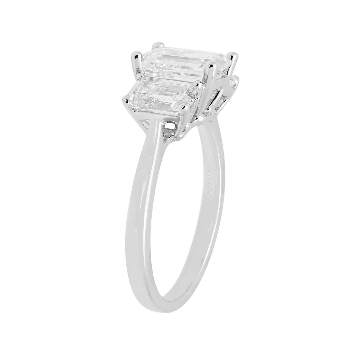 Lab Grown Emerald Cut Diamond Three Stone Ring in 14kt White Gold (3ct tw)