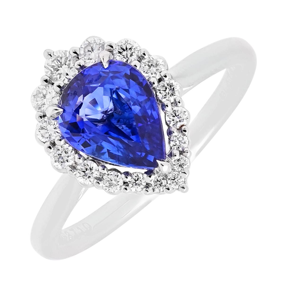 Martin Flyer Pear Shape Sapphire Ring in Platinum with Diamonds